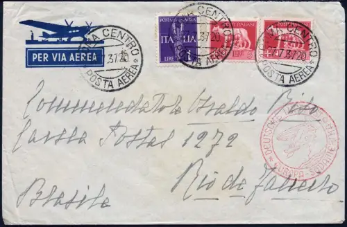 Katapult 1937 Italien Brief 11 L Rom Rio de Janeiro Brazil Catapult 563 /1358