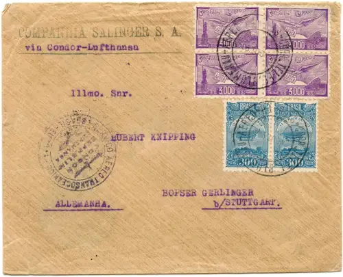 Zeppelin 1934 Brasilien 4. SAF Brief 12600 R Blumenau Stuttgart Si 261 A / 2593