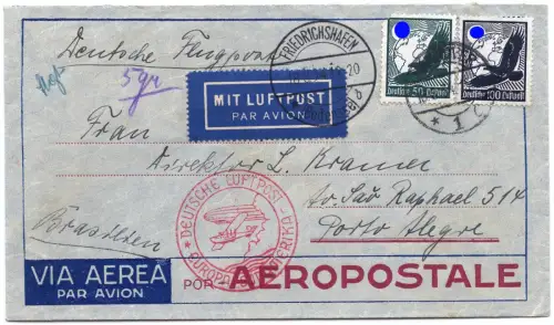 Zeppelin 1934 Dt. Reich 6. SAF Brief Hannover Porto Alegre Si 268 A / 2598