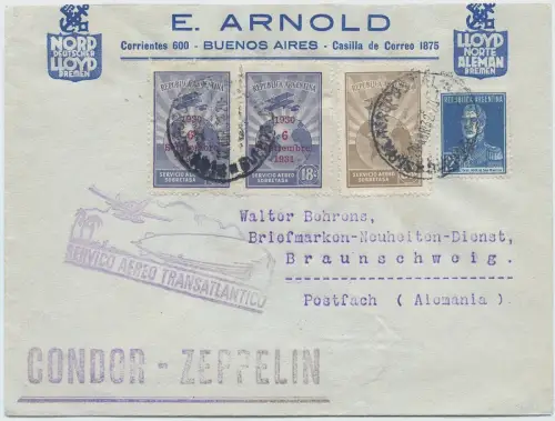 Zeppelin 1932 Argentinien 1. SAF Brasilianischer Flugstempel Si 140 / 2600