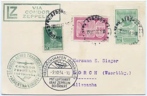 Zeppelin 1934 Argentinien 9. SAF Buenos Aires Deutschland Karte Si 278 B / 2601