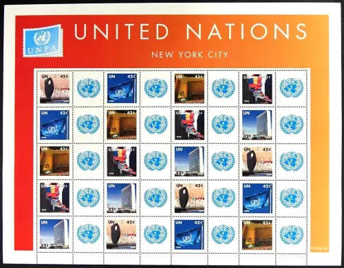 UNO New York 2008 Grußmarken Bogen Flaggen Gebäude Skulptur 1091-1095 MNH