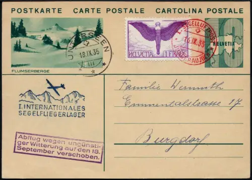 Schweiz 1935 Segelflugpost Segelfliegerlager Jungfrauenjoch Meiringen AK / 571