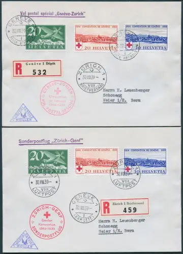 Schweiz 1939 Sonderpostflug Rotes Kreuz Genfer Konvention Genf Reko-Briefe/ 584