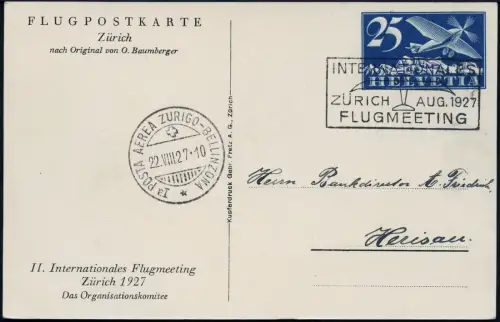 Schweiz 1927 Internationales Flugmeeting Zürich Ganzsache Herisau / 551