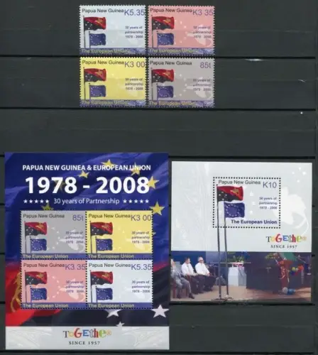 Papua Neuguinea 2008 EU Flaggen European Union Flags 1313-1316 Block 59-60 MNH