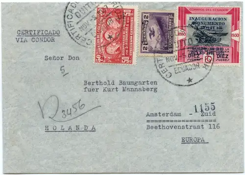 Katapult 1937 Ecuador Reko-Brief Top-MiF Quito Niederlande H 574 Catapult / 1557