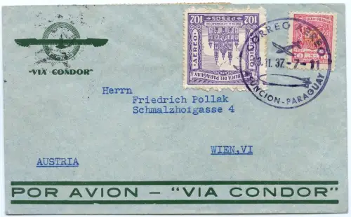 Katapult 1937 Paraguay Asuncion Wien Österreich Brief H 592 c Catapult / 1563