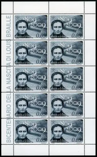 Vatikan Vatican 2009 Louis Braille Blindenschrift 1657 Kleinbogen MNH