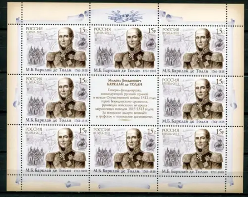 Russland 2011 General de Tolly Vaterländischer Krieg 1743 Kleinbogen MNH