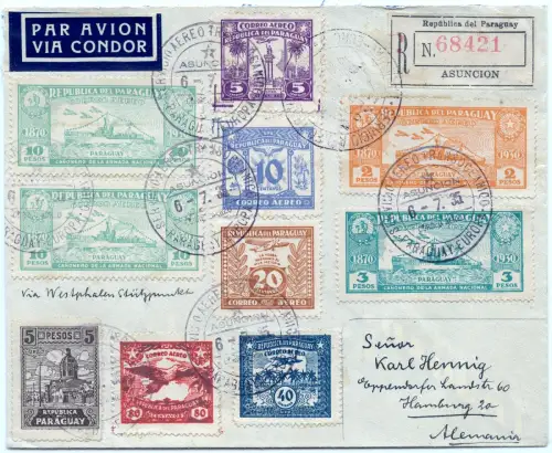Katapult 1935 Paraguay Asuncion Hamburg Reko-Brief H 387 c Catapult / 1565
