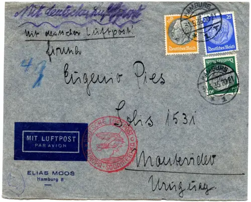 Zeppelin 1935 Dt. Reich 5. SAF Brief Hamburg Uruguay Si 302 Aa / 2602