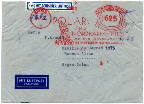 Katapult 1935 Dt. Reich Freistpl RM 6,25 Bremen Argentinien Catapult H 392/ 1569