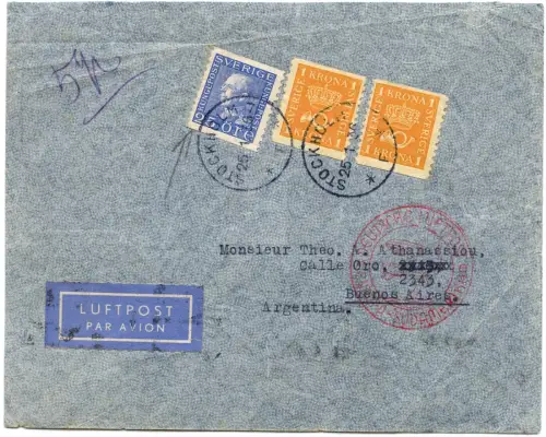 Katapult 1936 Schweden Stockholm Bahnpost Argentinien Brief Catapult 436 / 1578