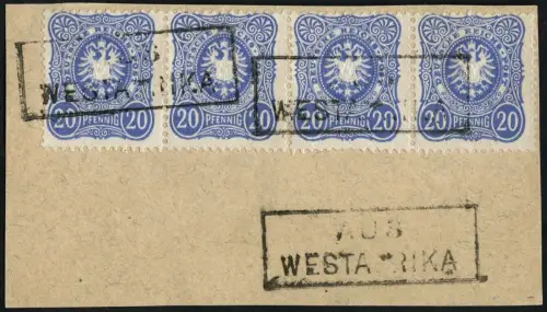 Dt. Seepost 1886 Aus Westafrika DR 42 c Viererstreifen Briefstück Attest BPP / 3