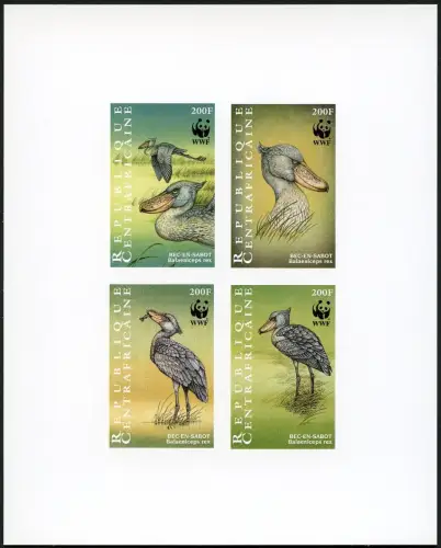 Zentralafrika 1999 Vögel WWF Schuhschnabel 2211-2214 Block Kartonpapier MNH/660