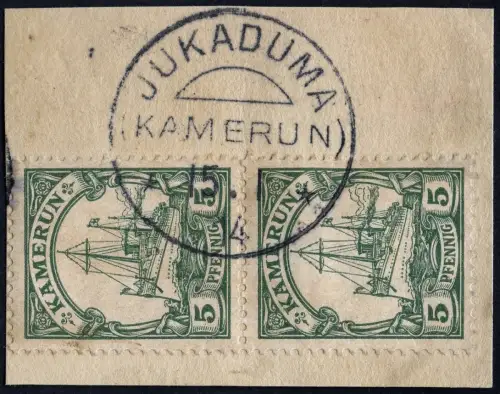 Kamerun 1914 Michel 21 Paar ° Jukaduma 15/1/14 Kabinett Briefstück / 107