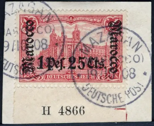 DP Marokko 1906 Michel 43 HAN A Briefstück Luxus ° Mazagan Foto-Attest BPP / 56