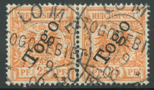 Togo 1897 Krone/Adler 25 Pf 5 b Paar ° Lome 19/9/00 Luxus Jäschke-Lantelme BPP/5