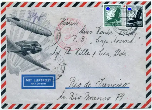 Katapult 1935 Dt. Reich Wilhelmsburg Cap Arcona Rio Brief Catapult H 400 / 1580