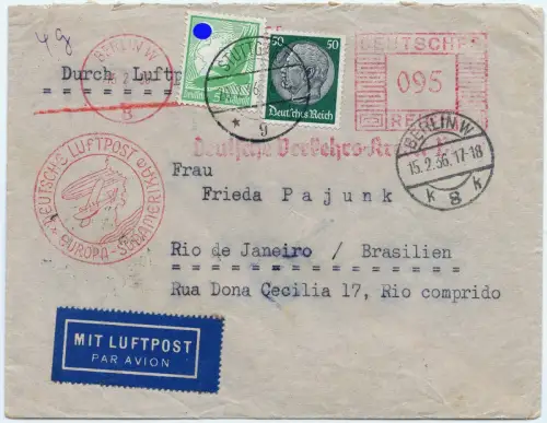 Katapult 1936 Dt. Reich Berlin MiF Freistempler Rio Brief Catapult H 441 / 1581