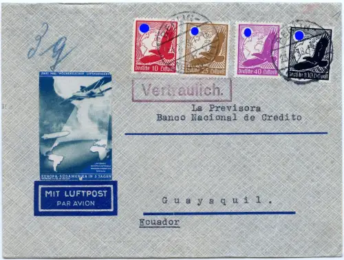 Katapult 1938 Dt. Reich Berlin Guayaquil Ecuador Bankbrief Catapult H 623 / 1586