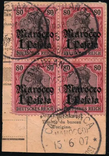 DP Marokko 1907 Michel 29 Block/4 ° Casablanca 15/6/07 Type 1 Briefstück/PA / 73