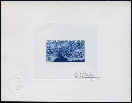 Afar und Issa 1968 Reliefkarte Berge Küste Blau Artist Sunken Die Proof Signed