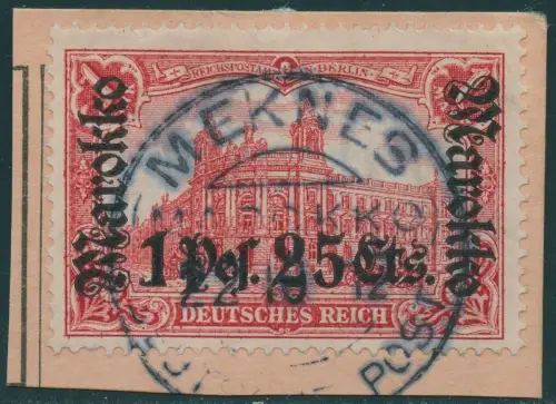 DP Marokko 1912 Postamt 55 I A Briefstück PA Meknes 22/10/12 Geprüft BPP / 42