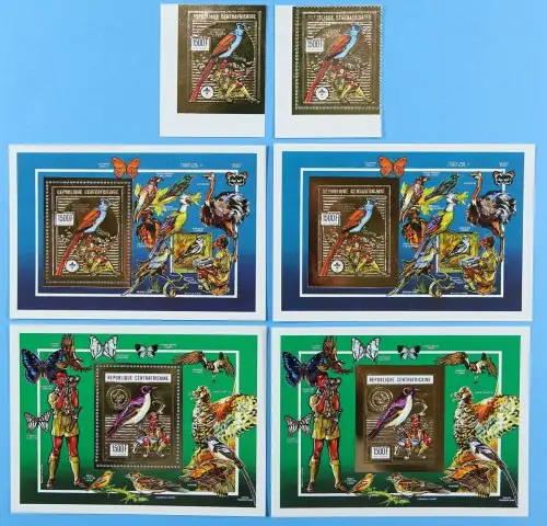 Zentralafrika 1990 Vögel Gold Pfadfinder 1427 A/B Block 501-502 A/B MNH / 878