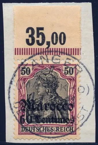 DP Marokko 1911 Michel 28 Oberrand ° Tanger kk 1/10/1911 Luxus Briefstück / 77