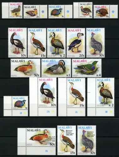 Malawi 1975 Vögel Taube Gans Ente Trappe Wachtel 229-241 X/Y 254 271-272 MNH/728
