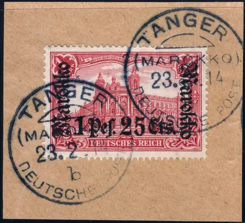 DP Marokko 1914 Michel 55 I A ° Tanger b 23/2/14 Briefstück Luxus Geprüft BPP/62