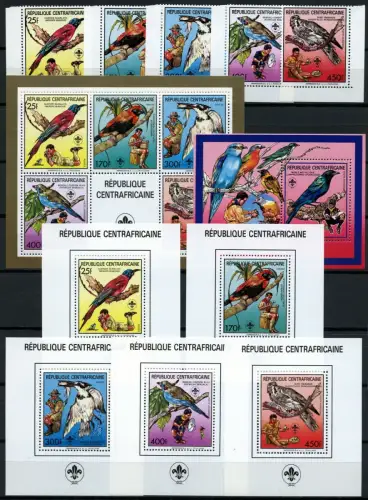 Zentralafrika 1988 Vögel Pfadfinder 1322-1326 + KLB + Block 435-440 A/B MNH/ 658