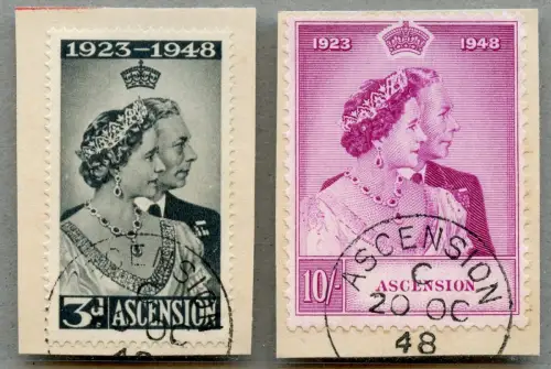 Ascension 1948 Königliche Silberhochzeit 55-56 Ersttagsstempel Briefstücke