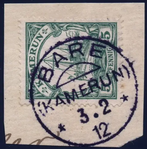Kamerun 1912 Michel 20 ° Bare VIOLETT 3/2/12 Luxus Briefstück / 126