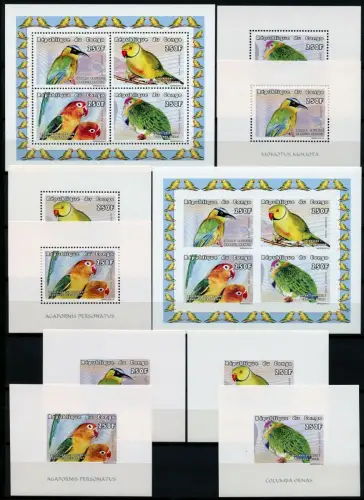 Kongo Congo Brazzaville 1999 Vögel Sittiche 1613-1616 A/B + Blocks A/B MNH / 677