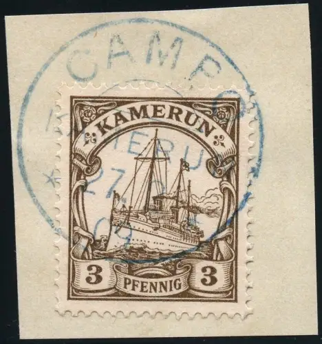 Kamerun 1909 Michel 7 ° Campo BLAU 27/3/09 Briefstück Luxus / 25