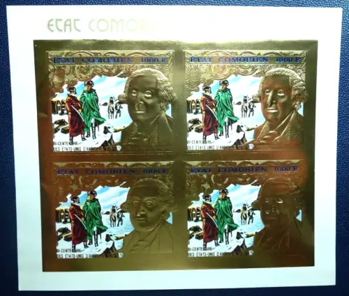 Komoren Comores 1976 Unabhängigkeit USA G. Washington Gold 264 B Kleinbogen MNH