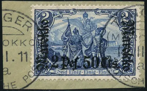 DP Marokko 1911 Michel 56 ° Tanger 14.11.11 Briefstück Luxus Bothe BPP / 58