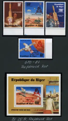 Space Raumfahrt 1979 Niger Apollo 680-683 + Block 25 Red Gold Overprint MNH/1215