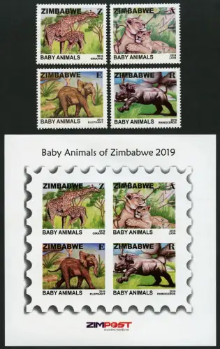 Zimbabwe Simbabwe 2019 Tiere Jungtiere Giraffen Löwen Elefanten Nashorn MNH