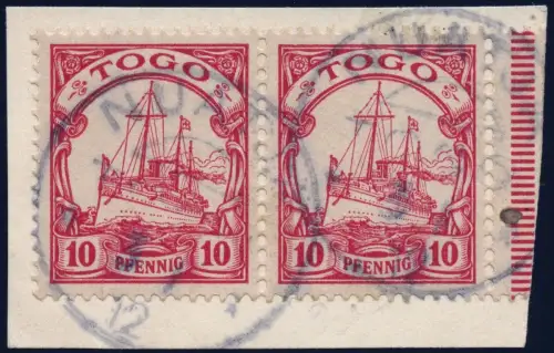 Togo 1912 Michel 9 Paar ° Nuatjä Briefstück Kaiseryacht Einwandfrei / 37