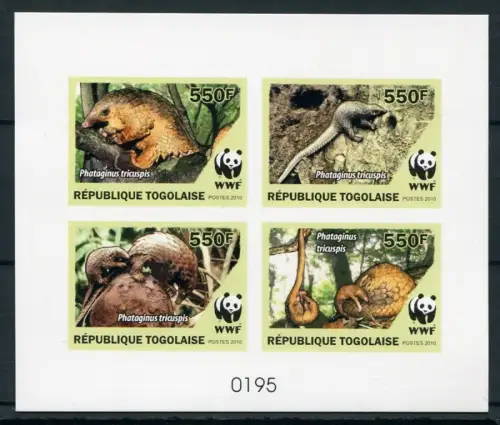 Togo 2010 WWF Schuppentier Kartonpapier Numeriert Block MNH