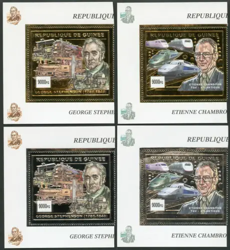 Guinea 2002 Eisenbahn Trains Railways Stevenson 3872-3875 Silber Gold MNH