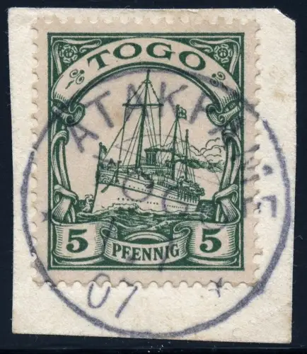 Togo 1909 Michel 8 ° Atakpame 1. 1. 07 ERSTTAG Briefstück Luxus / 27