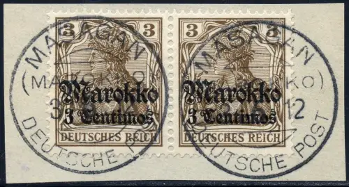 DP Marokko 1912 Michel 46 Paar ° Masagan 3/6/12 Type 2 Luxus Briefstück / 112