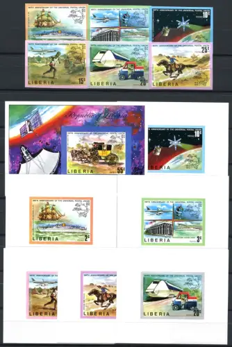 257/SPACE RAUMFAHRT 1974 Liberia UPU 907-912 B + Block 70 B + Deluxe Blocks MNH