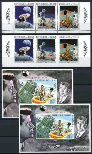 246/SPACE RAUMFAHRT 1970 Tschad Chad Apollo 291-293 A/B und Block 6 A/B MNH