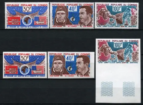Space Raumfahrt 1974 Congo Kongo Brazzaville Gagarin 412-414 A + U Imperf/1127